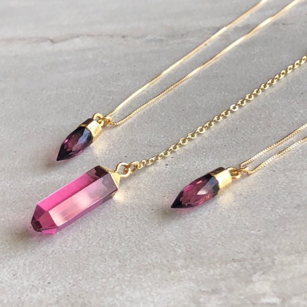 Oxblood Crystal 14k Gold Lariat Necklace - Picture 3 of 6